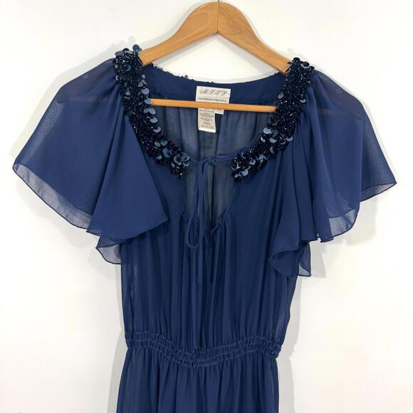 Max Studio Specialty Products M.S.S.P. Women’s Size XS Blue Sequin Sheer Dress - Picture 2 of 8